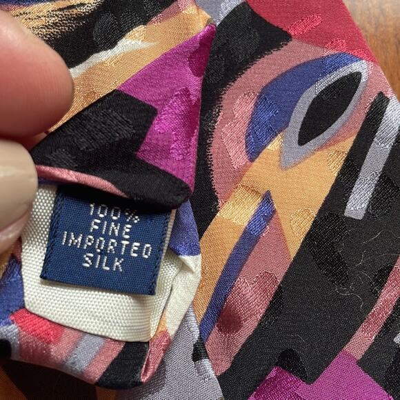 Emilio Ponti Imported Silk Abstract Art Tie 60”x3.625” Colorful Picasso Inspired - Picture 6 of 6